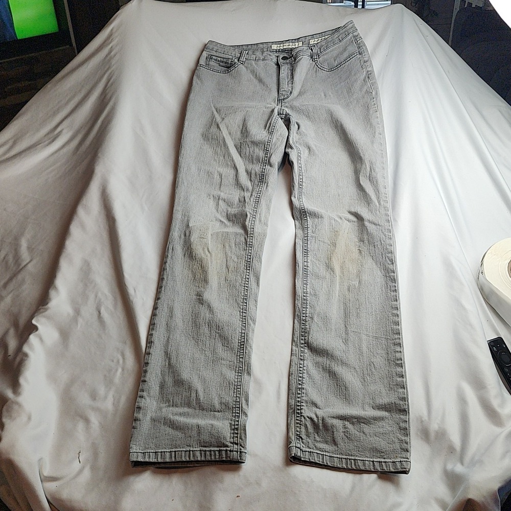 Jones New York Lexington Straight Jeans Rhinestone Light Gray Women's Size 12